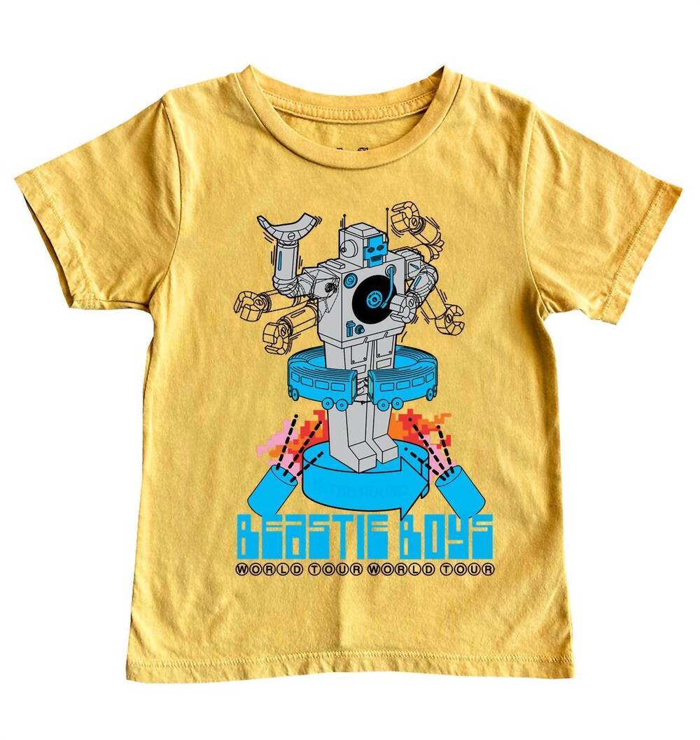 NEW ROWDY SPROUT boys sunset beastie robot tee in yellow